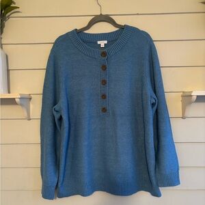 Pure Jill Button Front Popover Blue Crewneck Sweater Women’s Size XL